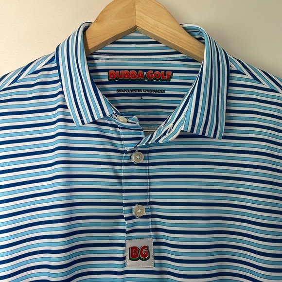 Bubba Golf Men’s Striped Polo Shirt Blue L - Picture 3 of 7
